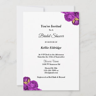 Purple And Gold Floral Bridal Shower Invitation
