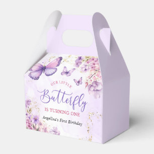 Purple and Gold Floral Butterfly 1st Birthday Favour Box