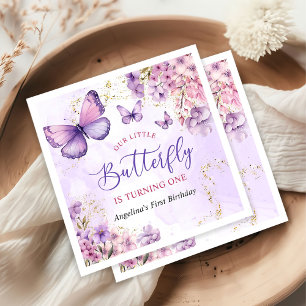 Purple and Gold Floral Butterfly 1st Birthday Napkin