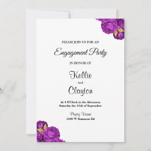 Purple And Gold Floral Engagement Party Invitation