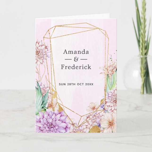 Purple and Gold Floral Geometric Wedding Programme (Front)