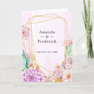 Purple and Gold Floral Geometric Wedding Programme