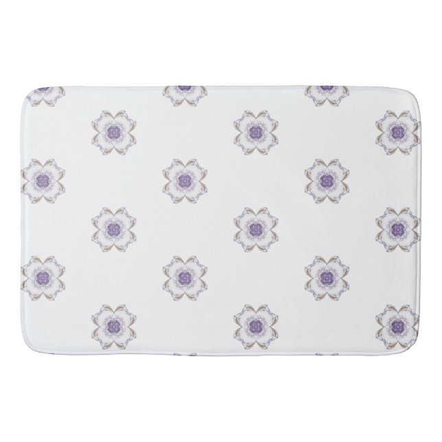Purple and Gold Floral-Look Fractal Art Tiled  Bath Mat (Front)