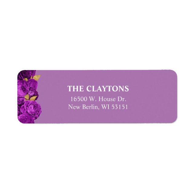 Purple And Gold Floral Return Address Labels (Front)