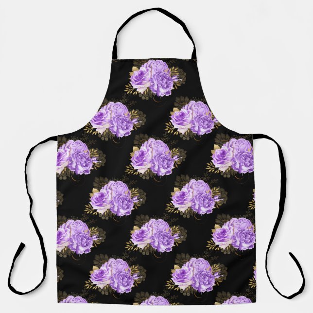 Purple and Gold Floral Series Design 18  Apron (Front)