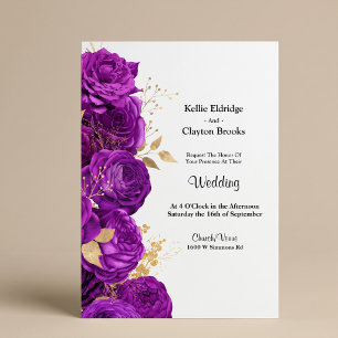Purple And Gold Floral Wedding Invitation