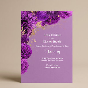 Purple And Gold Floral Wedding Invitation