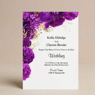 Purple And Gold Floral Wedding Invitation