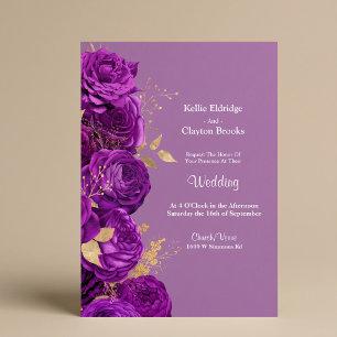 Purple And Gold Floral Wedding Invitation