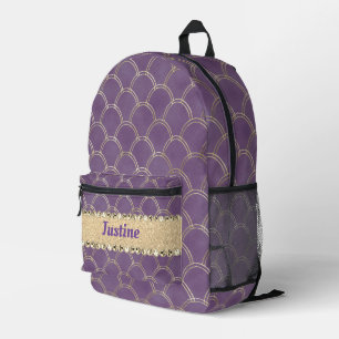 Purple and Gold Foil Diamond Bling Personalised Printed Backpack