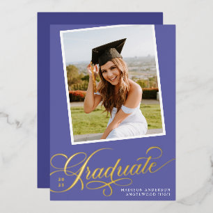 Purple and Gold Foil Graduation Announcement