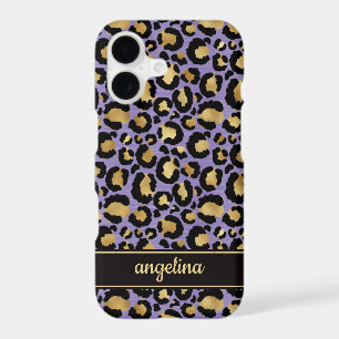 Purple And Gold Foil Leopard Print Monogrammed
