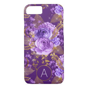 Purple and Gold Foil Monogram Floral Pattern Case-Mate iPhone Case