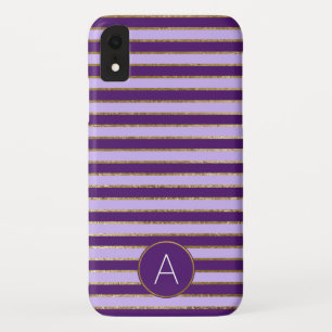 Purple and Gold Foil Stripe Monogram Pattern Case-Mate iPhone Case