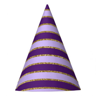 Purple and Gold Foil Stripes Birthday Party Party Hat