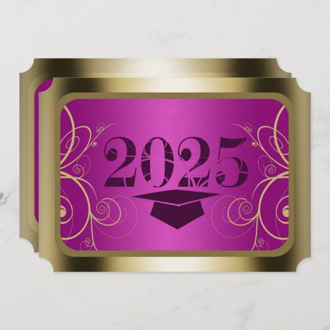 Purple and Gold Frame Graduation Party Invitation (Front/Back)