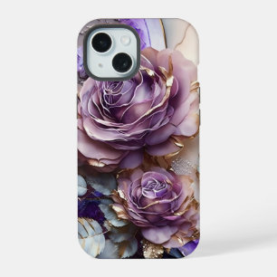 Purple and Gold Giant Roses iPhone 15 Case