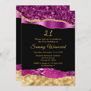 Purple and Gold Glam Tears Birthday Party Invitation