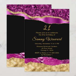 Purple and Gold Glam Tears Birthday Party Invitation