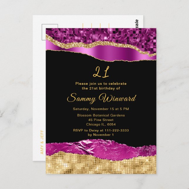 Purple and Gold Glam Tears Birthday Party Postcard (Front/Back)