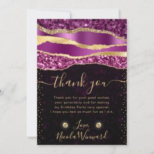 Purple and Gold Glam Tears Birthday Party Thank You Card
