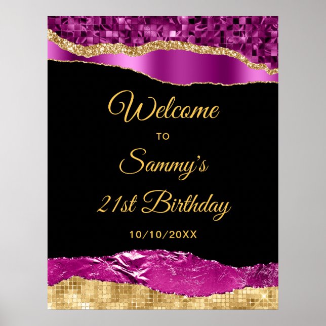 Purple and Gold Glam Tears Birthday Welcome Poster (Front)