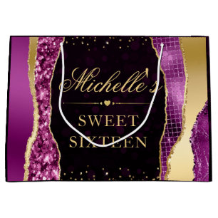 Purple and Gold Glam Tears Bokeh Sweet Sixteen Large Gift Bag