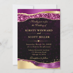 Purple and Gold Glam Tears Bokeh Wedding Invitation