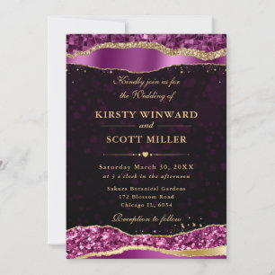 Purple and Gold Glam Tears Bokeh Wedding Invitation