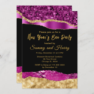 Purple and Gold Glam Tears New Year's Eve Party Invitation