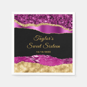 Purple and Gold Glam Tears Sweet Sixteen Napkin