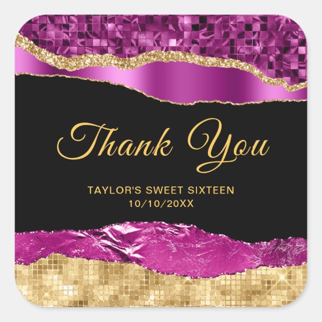 Purple and Gold Glam Tears Sweet Sixteen Thank You Square Sticker (Front)