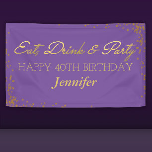 Purple and Gold Glamour Adult Happy Birthday Banner
