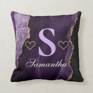 Purple and Gold Gliter Agate Design Cushion