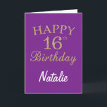 Purple and Gold Glitter 16th Birthday Card<br><div class="desc">Purple and Gold Glitter 16th Birthday Card with personalized name. For further customization,  please click the "Customize it" button and use our design tool to modify this template.</div>
