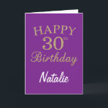 Purple and Gold Glitter 30th Birthday Card<br><div class="desc">Purple and Gold Glitter 30th Birthday Card with personalized name. For further customization,  please click the "Customize it" button and use our design tool to modify this template.</div>