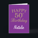 Purple and Gold Glitter 50th Birthday Card<br><div class="desc">Purple and Gold Glitter 50th Birthday Card with personalised name. For further customisation,  please click the "Customise it" button and use our design tool to modify this template.</div>