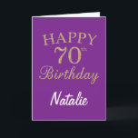 Purple and Gold Glitter 70th Birthday Card<br><div class="desc">Purple and Gold Glitter 70th Birthday Card with personalized name. For further customization,  please click the "Customize it" button and use our design tool to modify this template.</div>