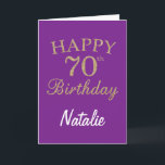 Purple and Gold Glitter 70th Birthday Card<br><div class="desc">Purple and Gold Glitter 70th Birthday Card with personalized name. For further customization,  please click the "Customize it" button and use our design tool to modify this template.</div>