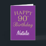 Purple and Gold Glitter 90th Birthday Card<br><div class="desc">Purple and Gold Glitter 90th Birthday Card with personalised name. For further customisation,  please click the "Customise it" button and use our design tool to modify this template.</div>