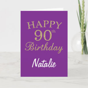 Purple and Gold Glitter 90th Birthday Card