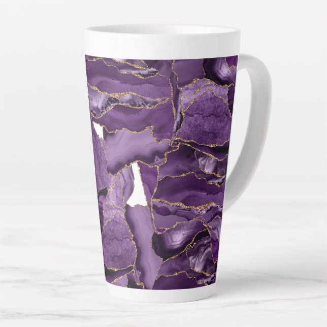 Purple and gold glitter agate latte mug (Right Angle)