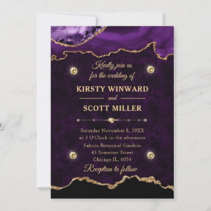 Purple and Gold Glitter Agate Marble Wedding Invitation