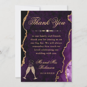 Purple and Gold Glitter Agate & Marble Wedding Thank You Card