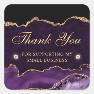 Purple and Gold Glitter Agate Small Business Square Sticker