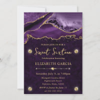 Purple and Gold Glitter Agate Sweet 16