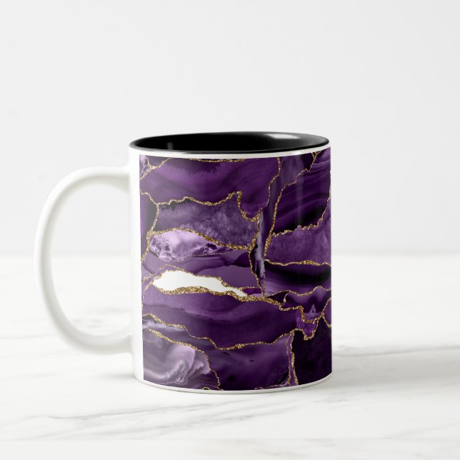 Purple and Gold Glitter Agate Two-Tone Coffee Mug (Left)