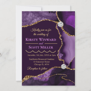 Purple and Gold Glitter Agate Wedding Invitation