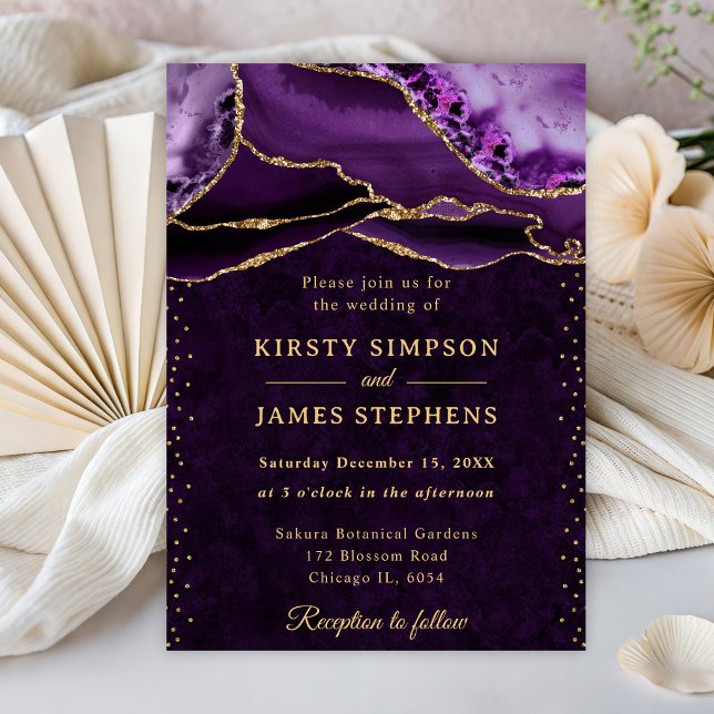 Purple and Gold Glitter Agate Wedding Invitation (Creator Uploaded)