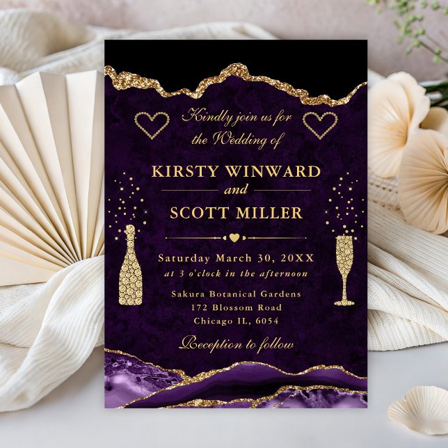 Purple and Gold Glitter Agate Wedding Invitation (Creator Uploaded)